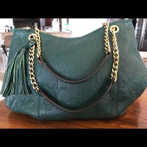 Authentic Carolina Herrera Dark Green Monogram Handbag